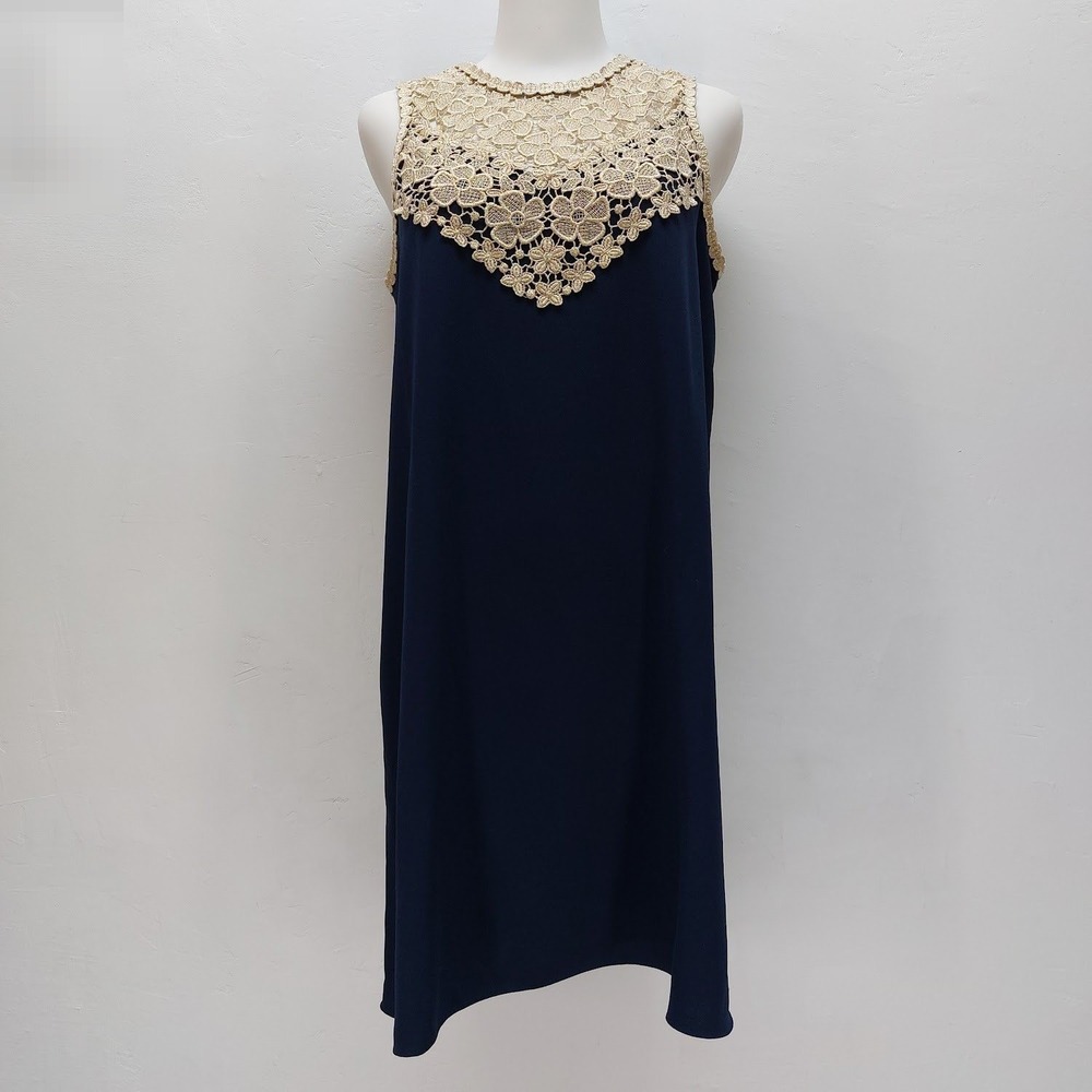 Lilly Pulitzer Shift Dress Women's 4 Blue Gold Lace Cocktail Crochet Sleeveless
